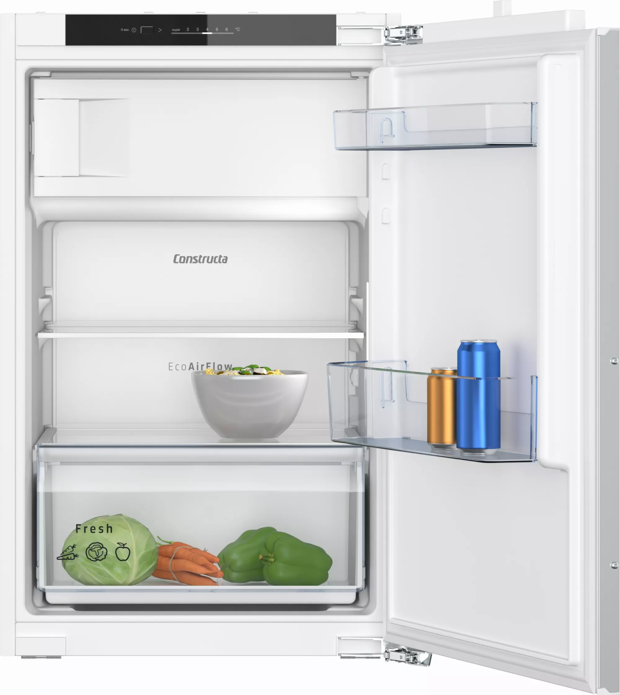 Constructa Einbau-Kühlschrank mit Gefrierfach, 88 x 56 cm, Flachscharnier, CK222EFE0